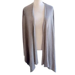 Athleta Cardigan Small Minimalist Gray Merino Wool Rib Open Front Draped Sweater